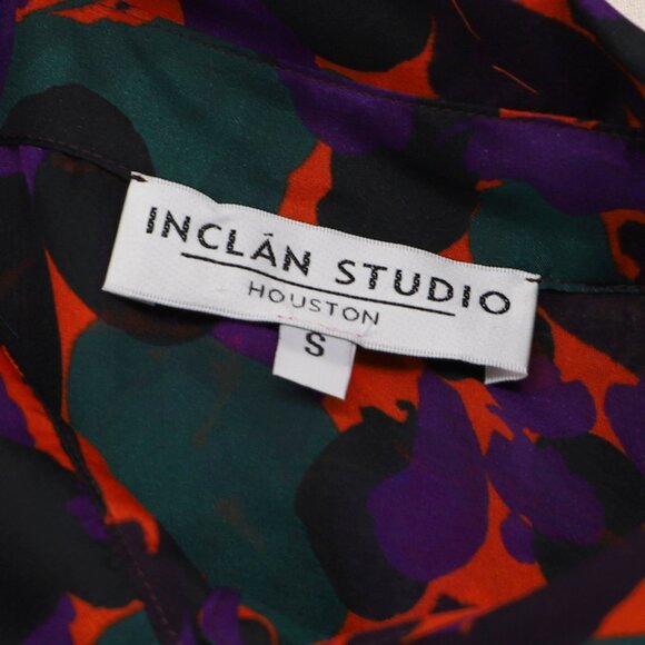 INCLAN STUDIO 100% Silk Ruffle Sleeve Sheer Purple Multi High-Low Blouse Size S - Picture 9 of 10